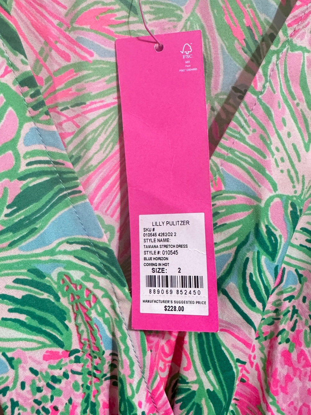Lilly Pulitzer Pink, Green & Blue Tropical V-Neck Dress - Picture 3 of 4